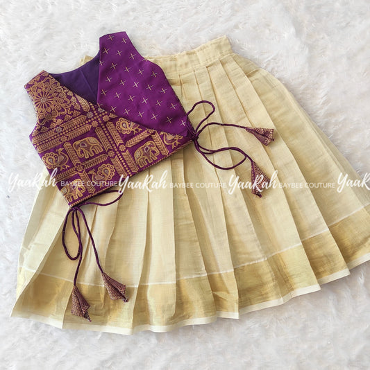 Cream Tissue Skirt And Purple Angara Top