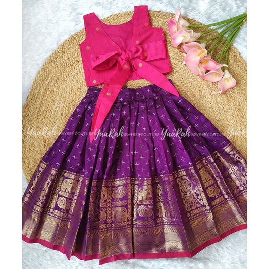 Kallana Skirt And Pink Butta Tail Top  : Thick/Thin Border
