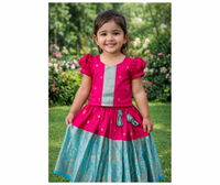 Silk Bordered Slub Cotton Skirt And Slub Cotton Blouse : Pink/Black