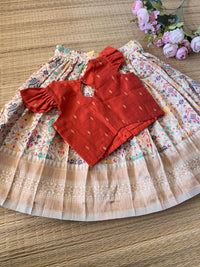 CREAM PATOLA SILK SKIRT AND BANARSI BLOUSE