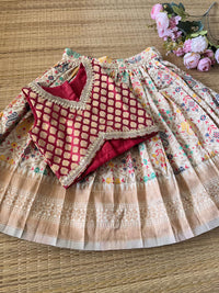 CREAM PATOLA SILK SKIRT AND BANARSI BLOUSE