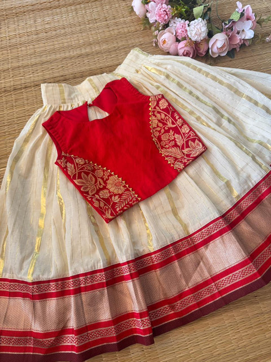 SEMI Silk Bordered Cotton Skirt And PRINCESS CUT BLOUSE