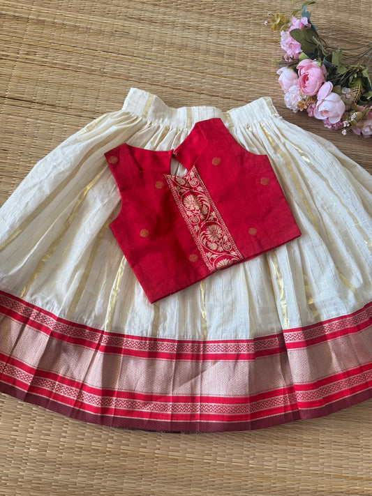 SEMI Silk Bordered Cotton Skirt And SLUB COTTON Blouse