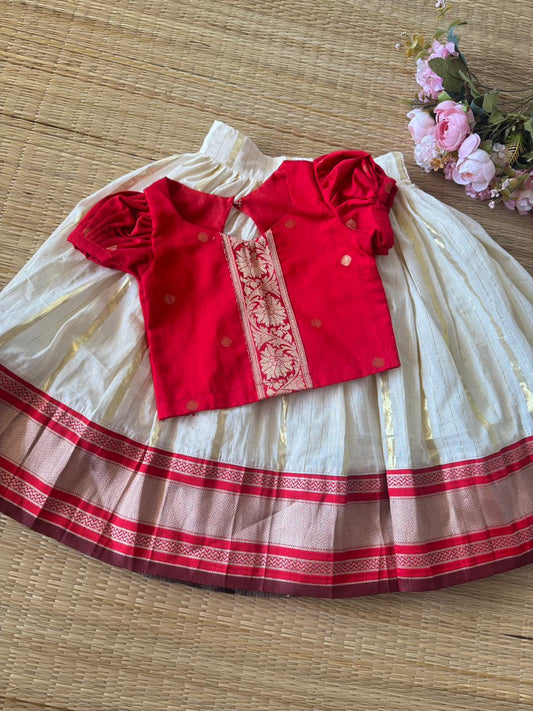 SEMI Silk Bordered Cotton Skirt And SLUB COTTON Blouse