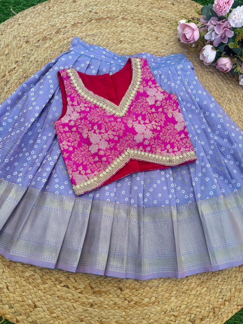 LAVENDER  BANDHINI SKIRT AND BANARSI BLOUSE