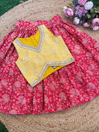 RED BANARSI SILK SKIRT AND BANARSI/VISCOUS TISSUE BLOUSE