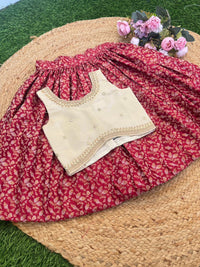RED BANARSI SILK SKIRT AND BANARSI/VISCOUS TISSUE BLOUSE