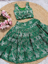 Banarsi Silk Skirt AND BLOUSE IN LEAF GREEN