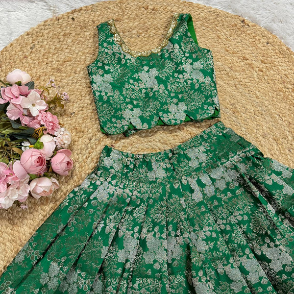 Banarsi Silk Skirt AND BLOUSE IN LEAF GREEN