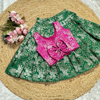 Banarsi Silk Skirt AND BLOUSE IN LEAF GREEN