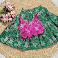 Banarsi Silk Skirt AND BLOUSE IN LEAF GREEN