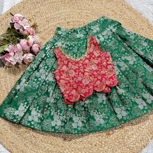 Banarsi Silk Skirt AND BLOUSE IN LEAF GREEN