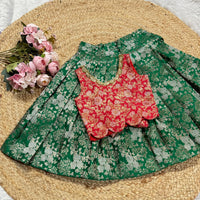 Banarsi Silk Skirt AND BLOUSE IN LEAF GREEN