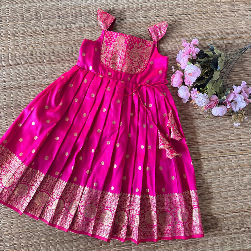 Semi Silk Butta Frock  - Ankle Length