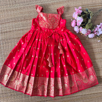 Semi Silk Butta Frock  - Ankle Length