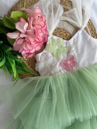 3 Layered PASTEL GREEN Tie Knot Frock - Party Wear / Birthday Frocks