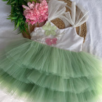 3 Layered PASTEL GREEN Tie Knot Frock - Party Wear / Birthday Frocks