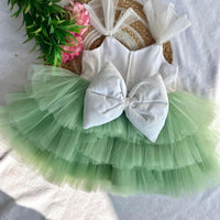 3 Layered PASTEL GREEN Tie Knot Frock - Party Wear / Birthday Frocks