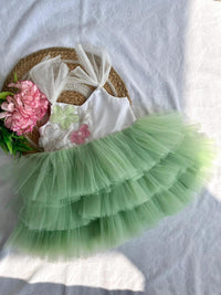 3 Layered PASTEL GREEN Tie Knot Frock - Party Wear / Birthday Frocks