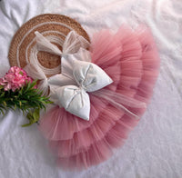 3 Layered Onion Pink Tie Knot Frock - Party Wear / Birthday Frocks