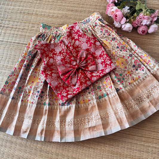 CREAM PATOLA SILK SKIRT AND BANARSI BLOUSE