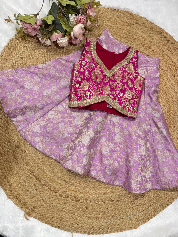 LAVENDER Banarsi Panel Silk Skirt With CHANDERI/BANARSI Blouse