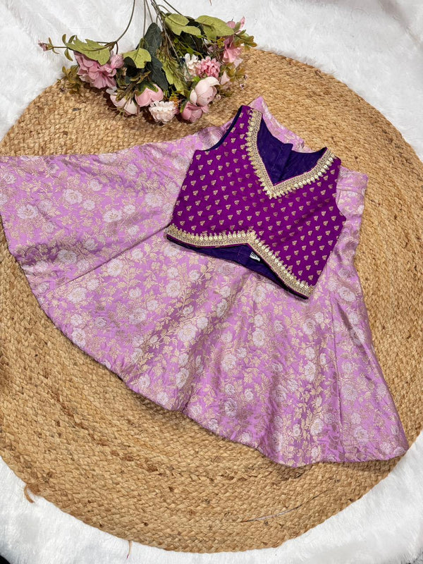 LAVENDER Banarsi Panel Silk Skirt With CHANDERI/BANARSI Blouse
