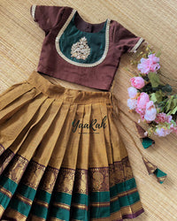 GOLDEN BROWN KANCHI COTTON SKIRT AND SLUB COTTON BLOUSE