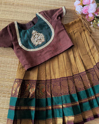 GOLDEN BROWN KANCHI COTTON SKIRT AND SLUB COTTON BLOUSE