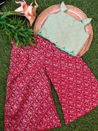 Green Banarsi Crop Top And Maroon Palazzo Pants