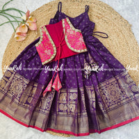 Ethnic Frock With Jacket - Purple And Pink