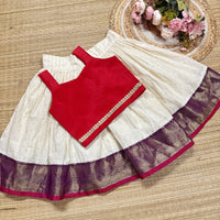 Purple Silk Bordered Cotton Skirt And Semi Silk Blouse