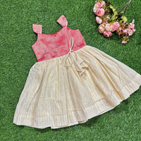 Pink Banarsi Kerala Sleeveless Knee Length Frock