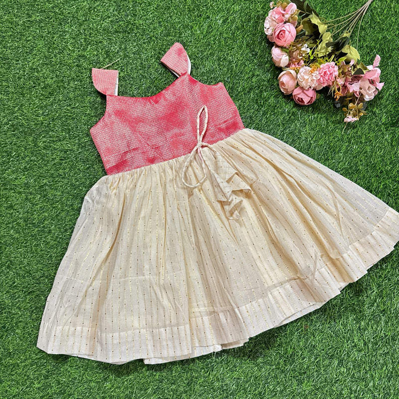 Pink Banarsi Kerala Sleeveless Knee Length Frock
