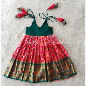 ETHNIC FROCK – RAMA GREEN TOP AND PINK BOTTOM WITH BLUE BORDER