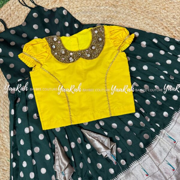 ETHNIC FROCK WITH BLOUSE - DARK GREEN AND YELLOW - Image 2