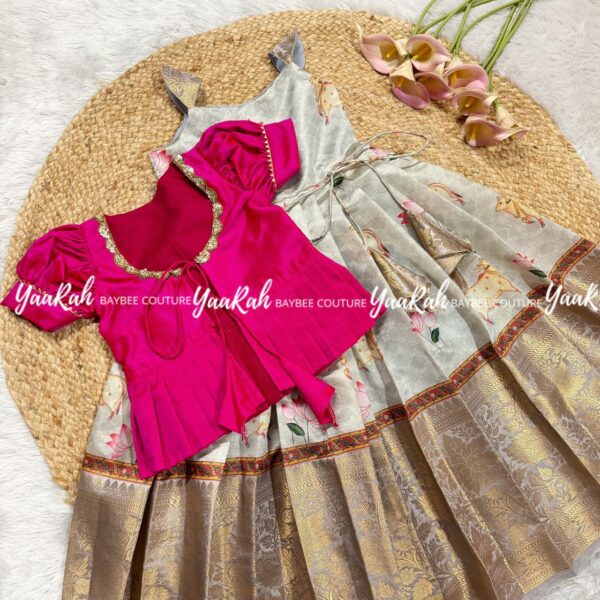 GREY PICHWAI FROCK WITH JACKET : 3 COLOR OPTIONS FOR JACKET