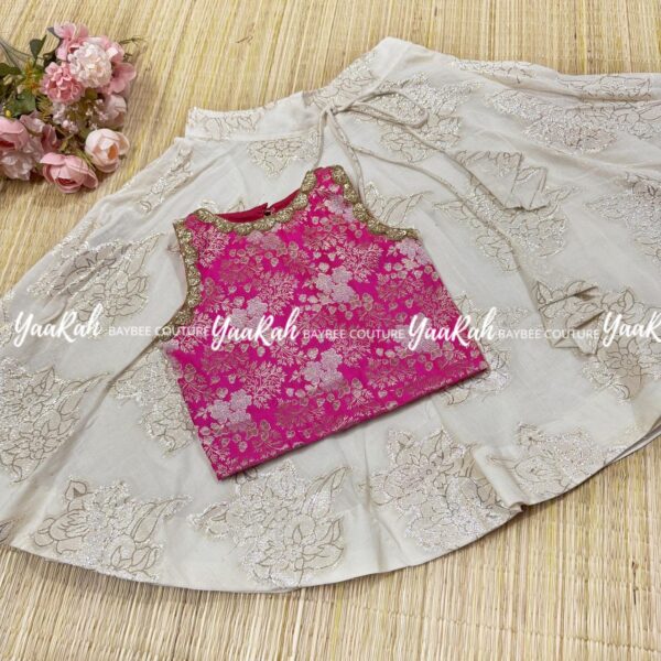COTTON LUREX UMBRELLA SILK SKIRT AND RANI PINK BANARASI BLOUSE