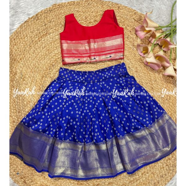 BANDHANI SKIRT WITH RED SEMI SILK BLOUSE