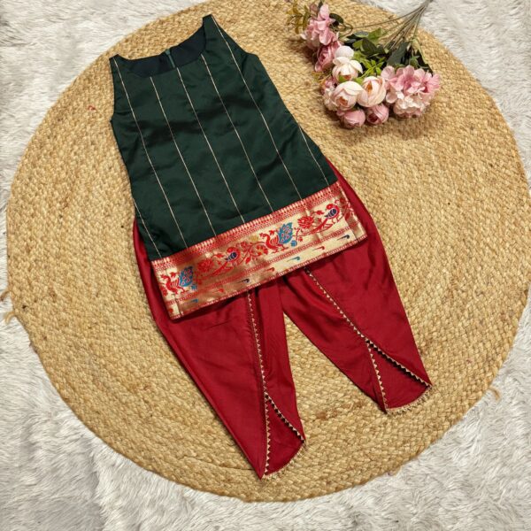 DARK GREEN KURTHI AND SAMOSA PANTS - Image 4
