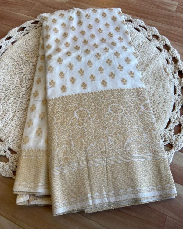DOLA SILK LIGHT WEIGHT SKIRT WHITE AND PURPLE BANARSI SILK BLOUSE - Image 3