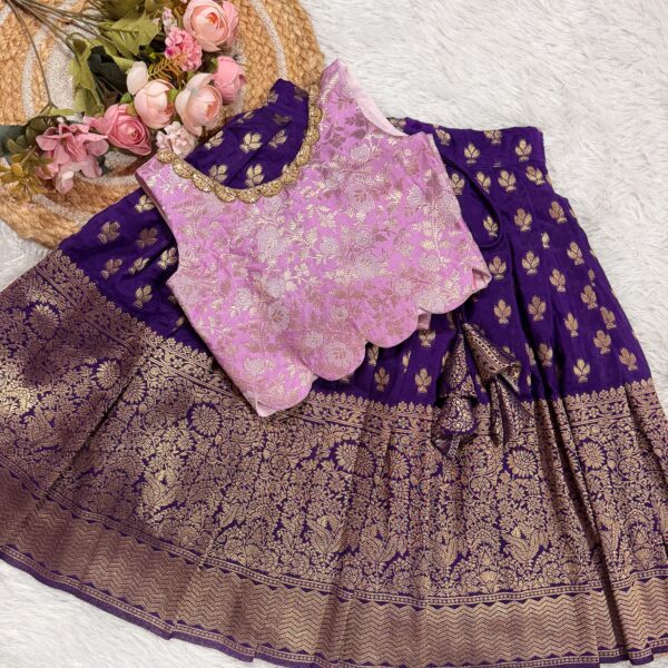 DOLA SILK LIGHT WEIGHT SKIRT VIOLET AND LAVENDER BANARSI SILK BLOUSE