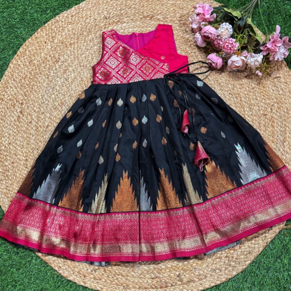 ANGARA BLACK N PINK TEMPLE DESIGN FROCK