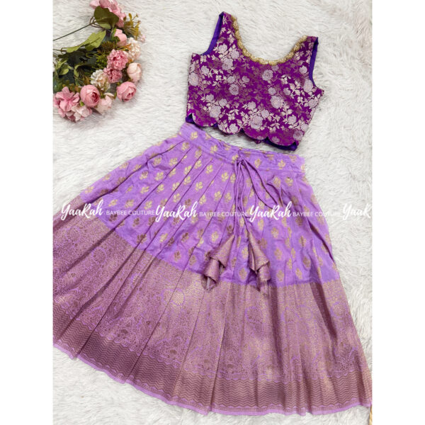 DOLA SILK LIGHT WEIGHT SKIRT LAVENDER AND PURPLR BANARSI SILK BLOUSE
