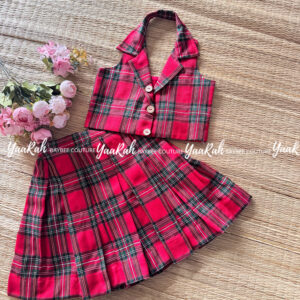 TARTAN HALTER CROP TOP AND SKIRT