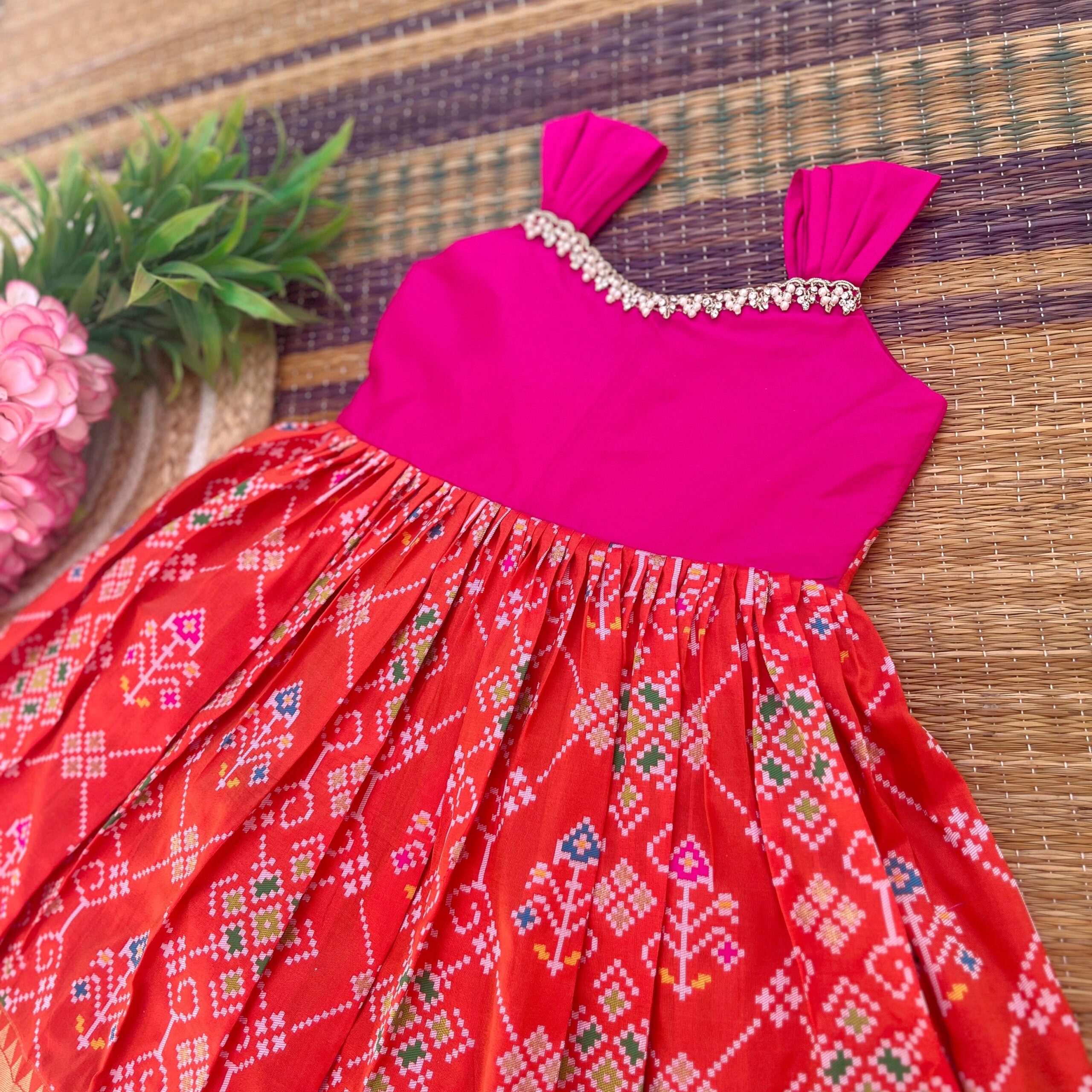 ORANGE PATOLA SILK FROCK - ANKLE LENGTH - Image 2