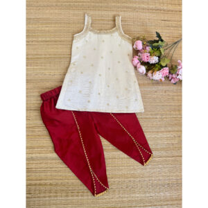 VISCOSE TISSUE KURTHI AND SAMOSA PANT WITH LACE BORDER