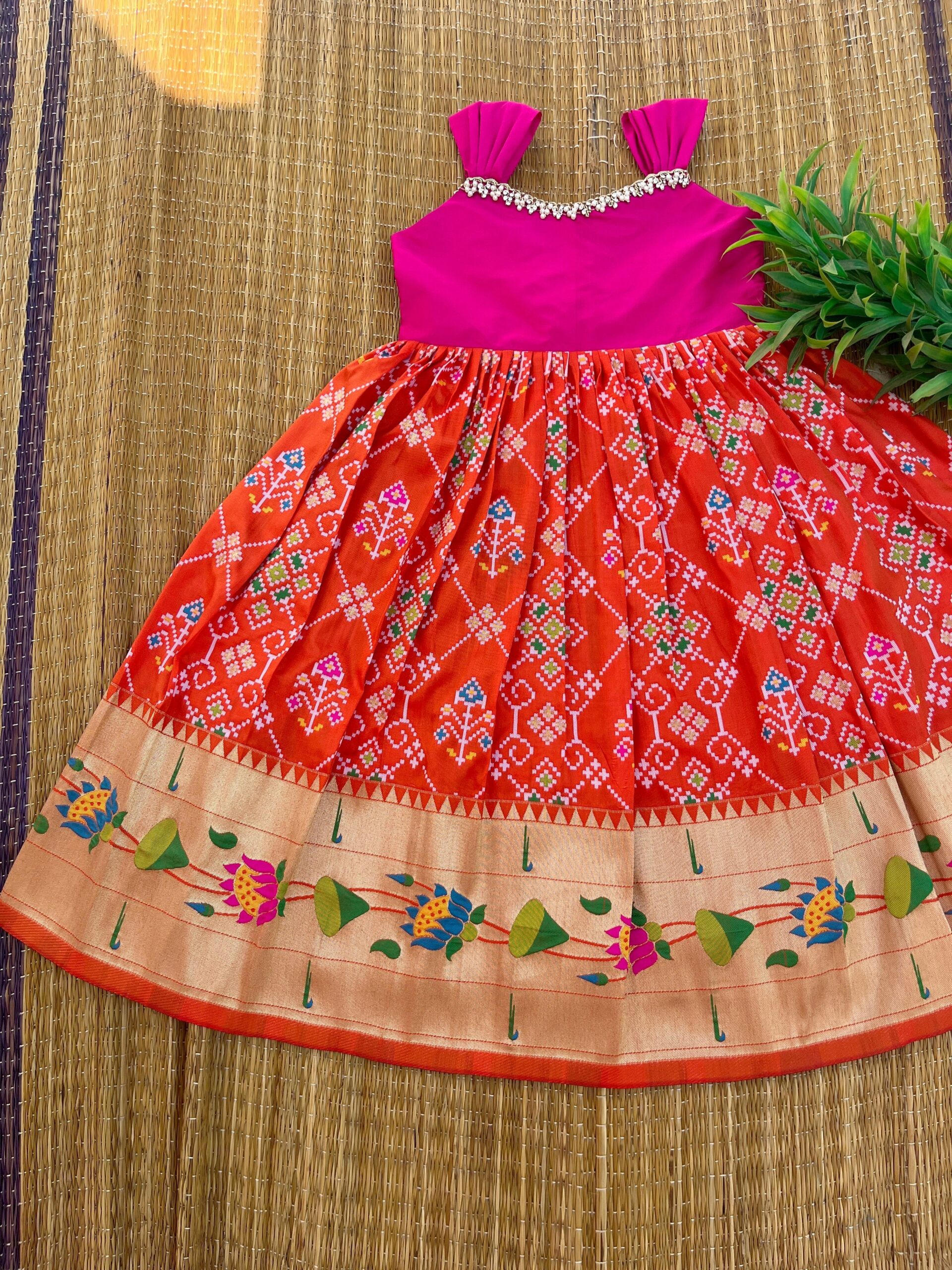 ORANGE PATOLA SILK FROCK - ANKLE LENGTH - Image 6