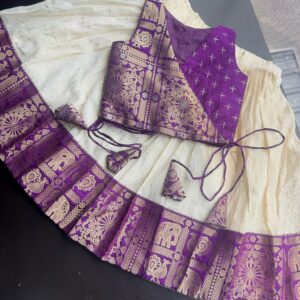 KALLANA SILK BORDERED COTTON SKIRT AND PURPLE ANGARAGRA SEMI SILK BLOUSE