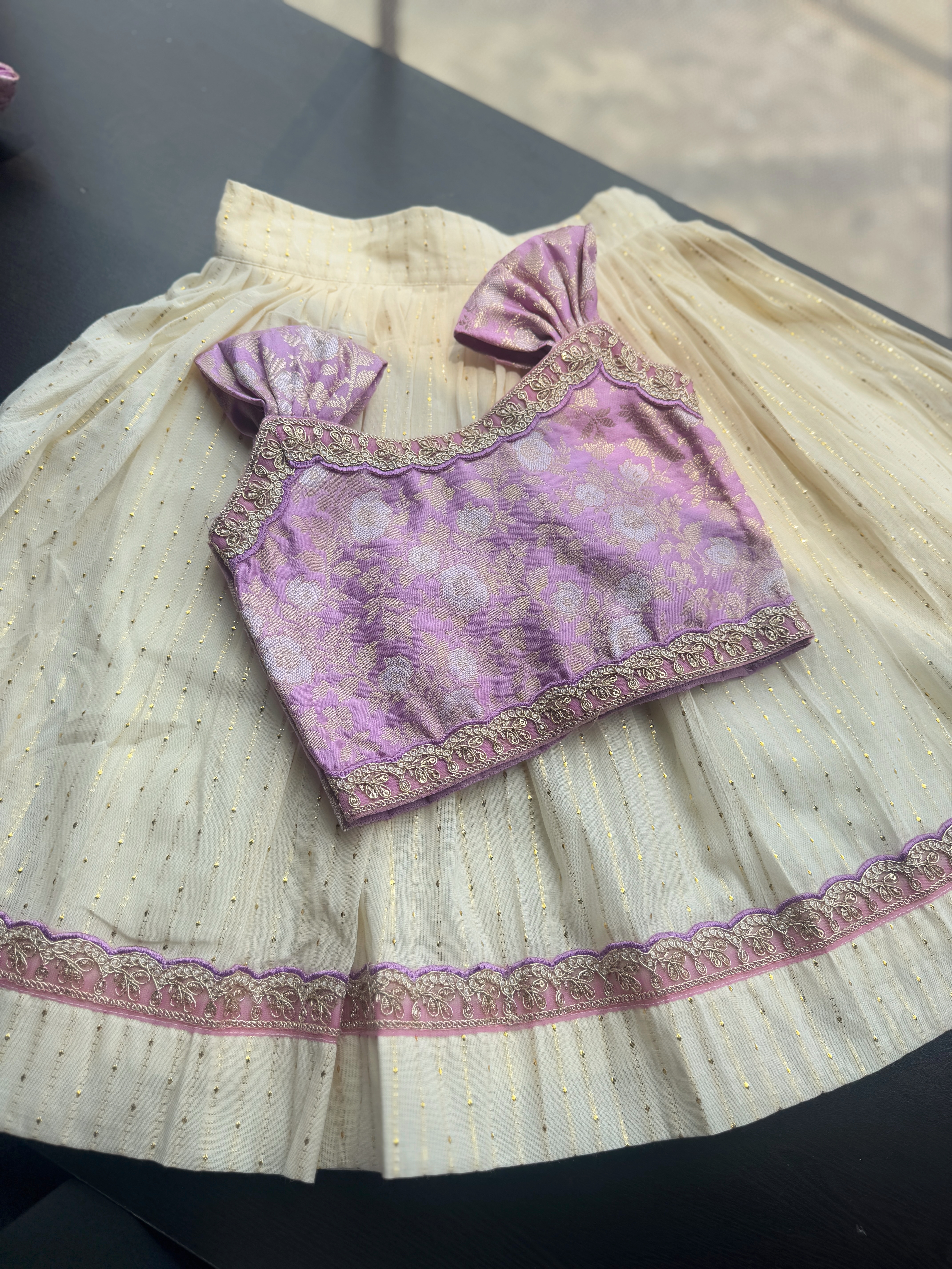 LUREX COTTON SKIRT WITH LACE BORDER AND BANARSI SILK BLOUSE